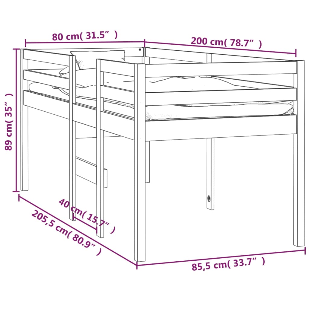 vidaXL mézbarna tömör fenyőfa magasított ágy 80x200 cm