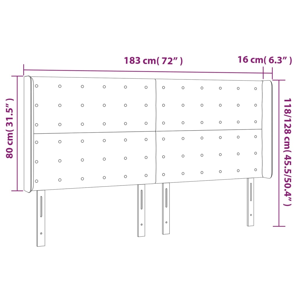 vidaXL fekete szövet fejtámla szárnyakkal 183x16x118/128 cm