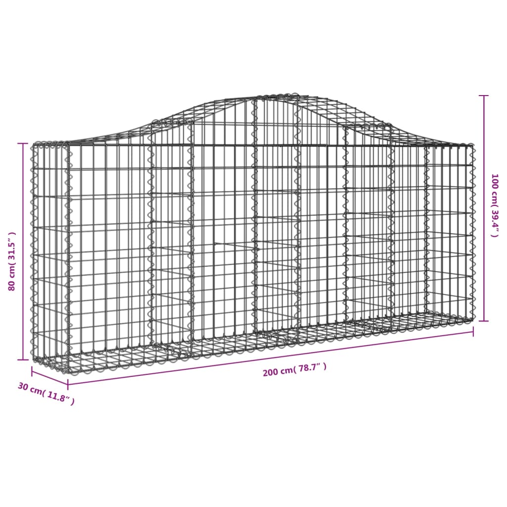 vidaXL 3 db íves horganyzott vas gabion kosár 200x30x80/100 cm