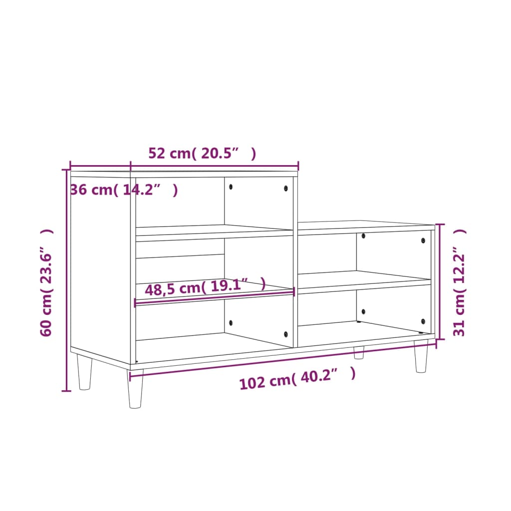 vidaXL fekete szerelt fa cipősszekrény 102x36x60 cm