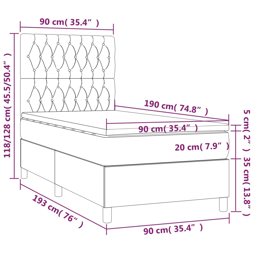 vidaXL sötétzöld bársony rugós ágy matraccal 90x190 cm