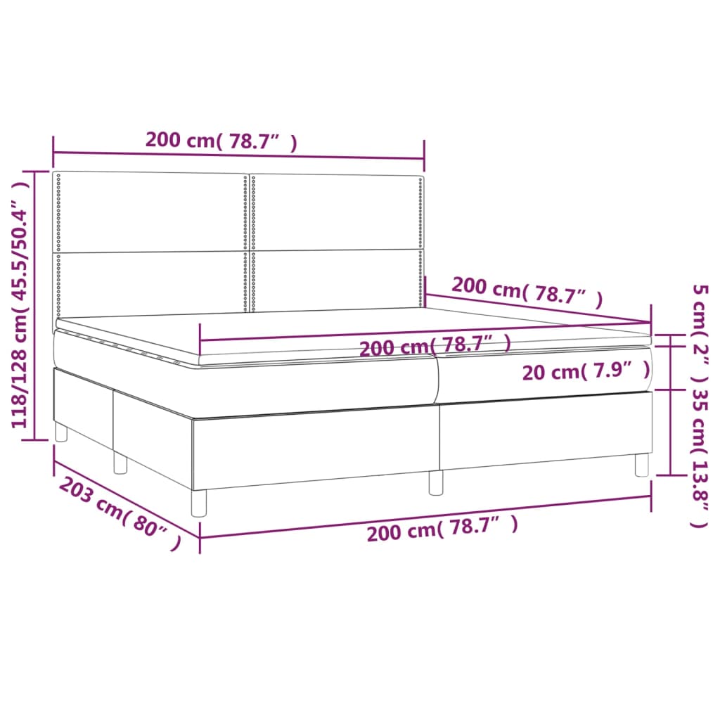 vidaXL fehér műbőr rugós ágy matraccal és LED-del 200x200 cm