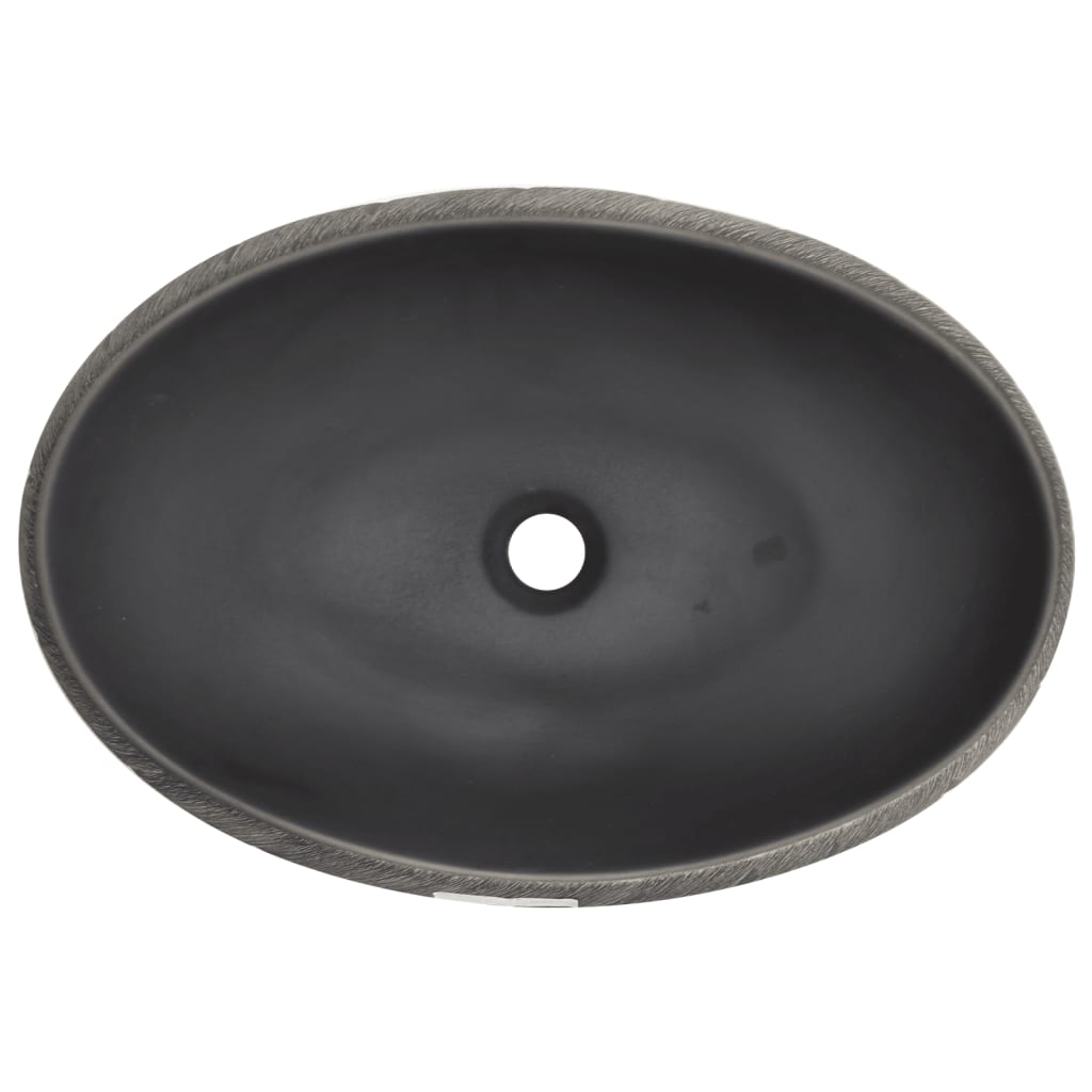 vidaXL fekete és szürke kerámia ovális asztali mosdó 59 x 40 x 15 cm