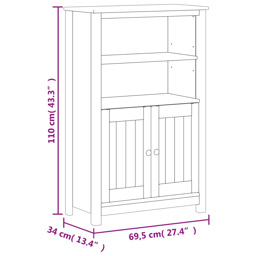 vidaXL BERG fehér tömör fenyőfa fürdőszobaszekrény 69,5 x 34 x 110 cm