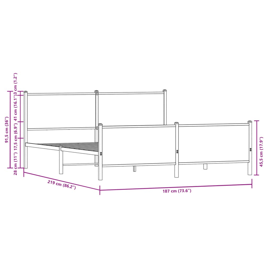 vidaXL barna tölgy színű fém ágykeret matrac nélkül 183 x 213 cm