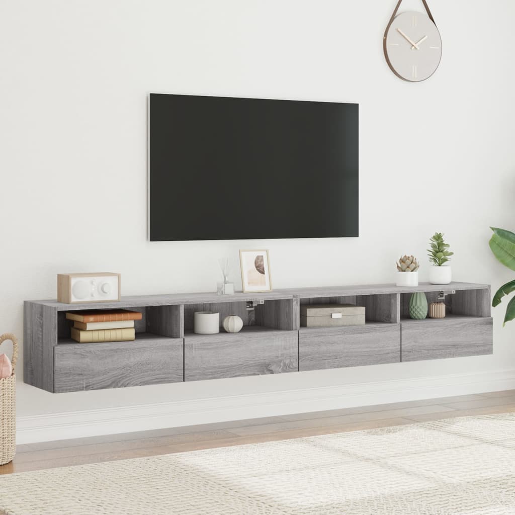 vidaXL 2 db szürke -tölgyszín szerelt fa fali TV-szekrény 100x30x30 cm