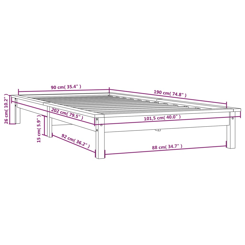 vidaXL szürke tömör fenyőfa ágykeret 90 x 190 cm (Single)