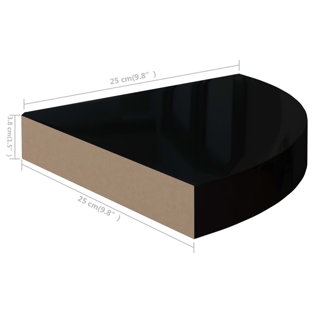 vidaXL 4 db magasfényű fekete MDF lebegő sarokpolc 25 x 25 x 3,8 cm