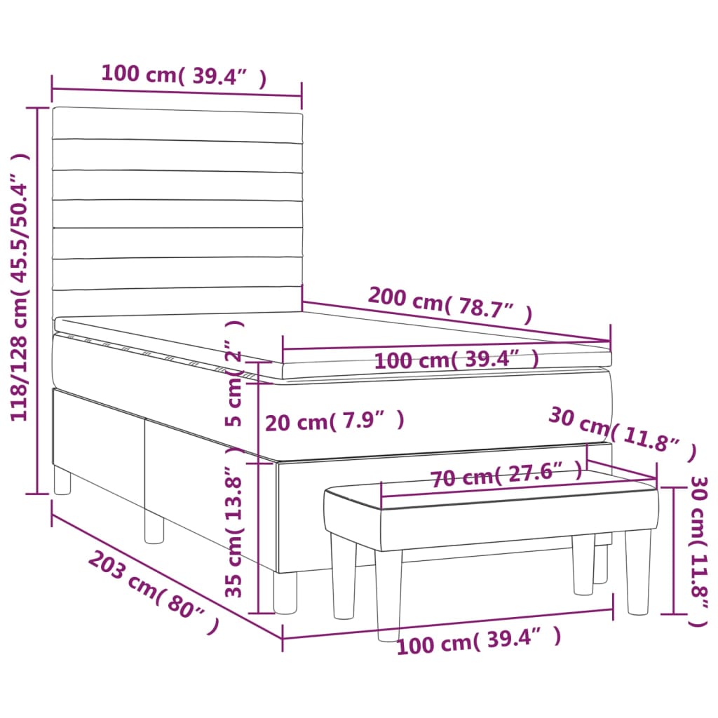 vidaXL fekete szövet rugós ágy matraccal 100 x 200 cm