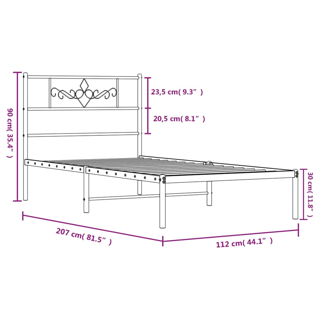 vidaXL fehér fém ágykeret fejtámlával 107x203 cm