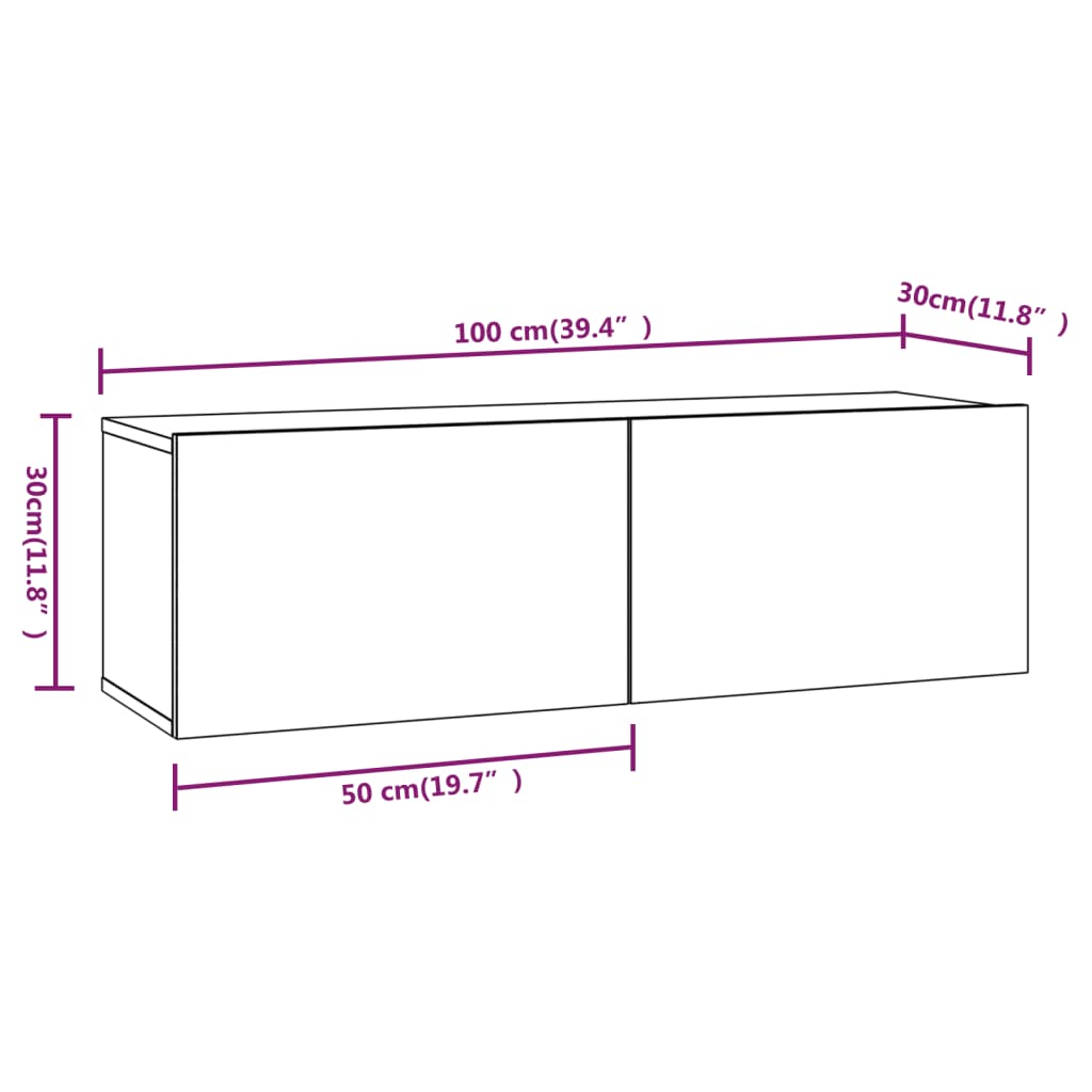 vidaXL 2 db szürke -tölgyszín szerelt fa fali TV-szekrény 100x30x30 cm