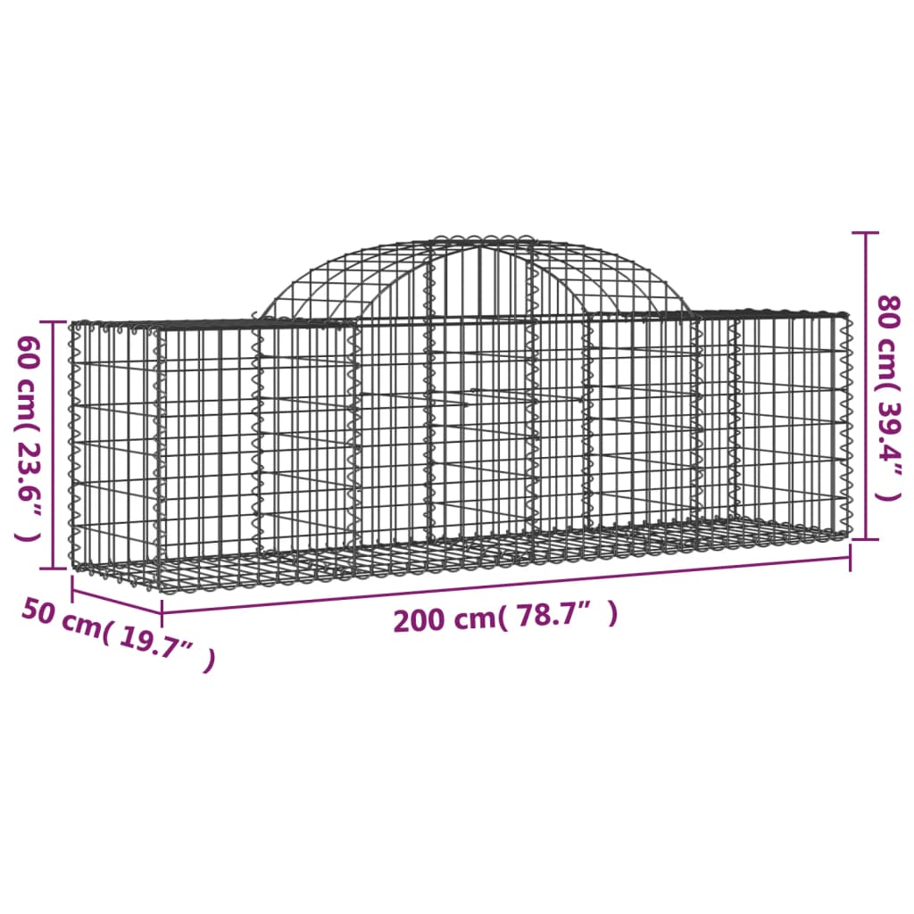 vidaXL 5 db íves horganyzott vas gabion kosár 200x50x60/80 cm