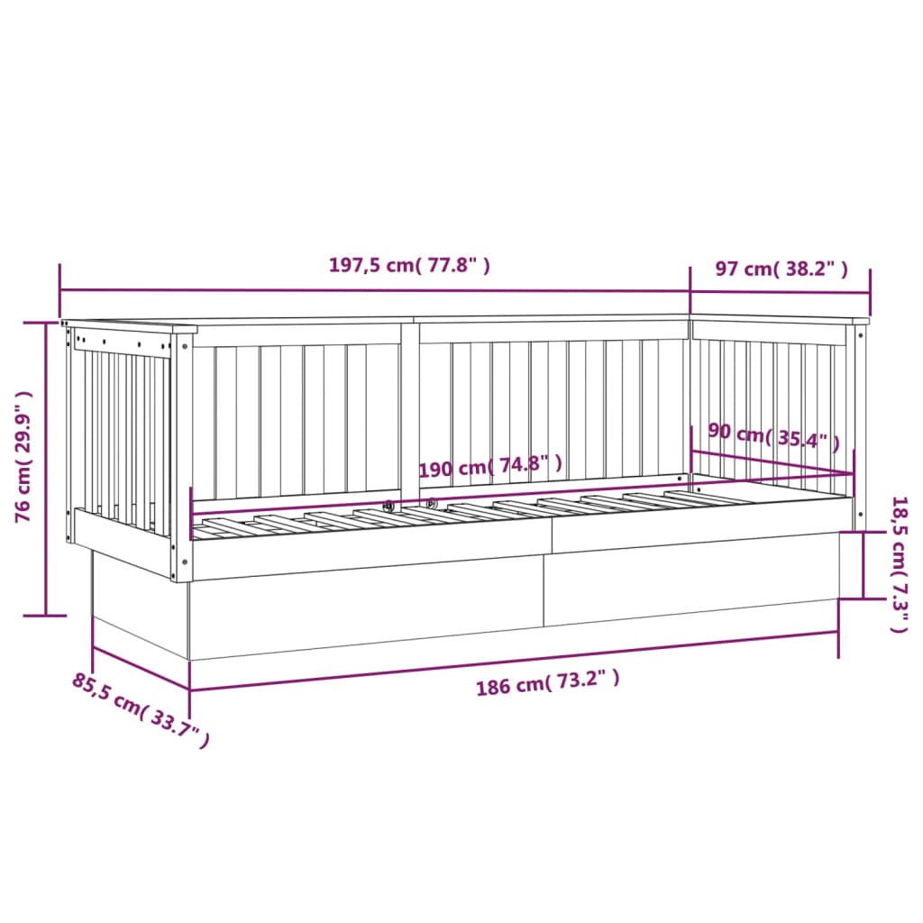 vidaXL fehér tömör fenyőfa kanapéágy matrac nélkül 90 x 190 cm