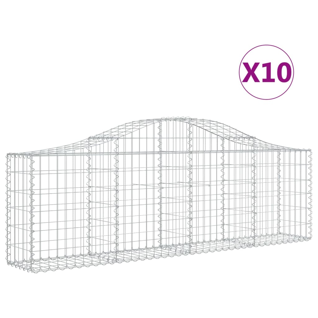 vidaXL 10 db íves horganyzott vas gabion kosár 200x30x60/80 cm