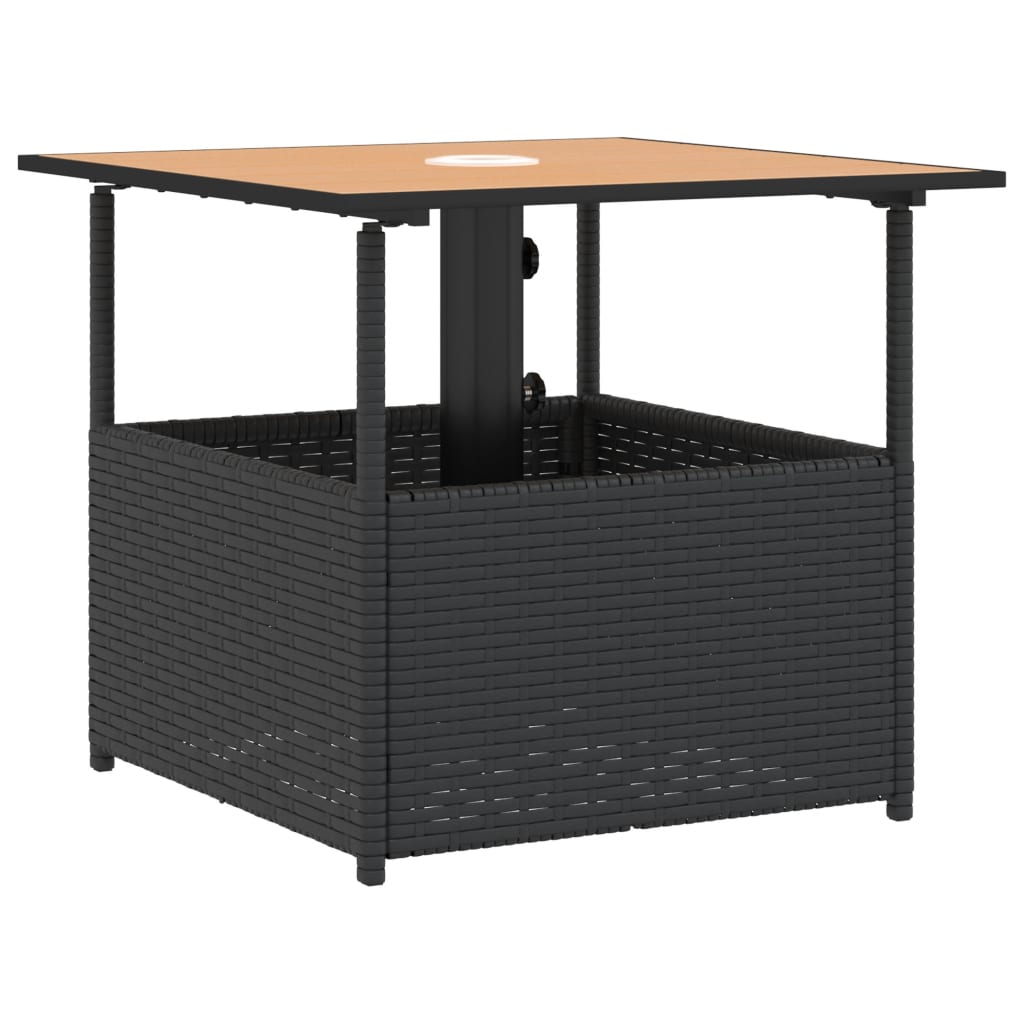 vidaXL fekete polyrattan kerti asztal napernyőlyukkal 55x55x46,5 cm