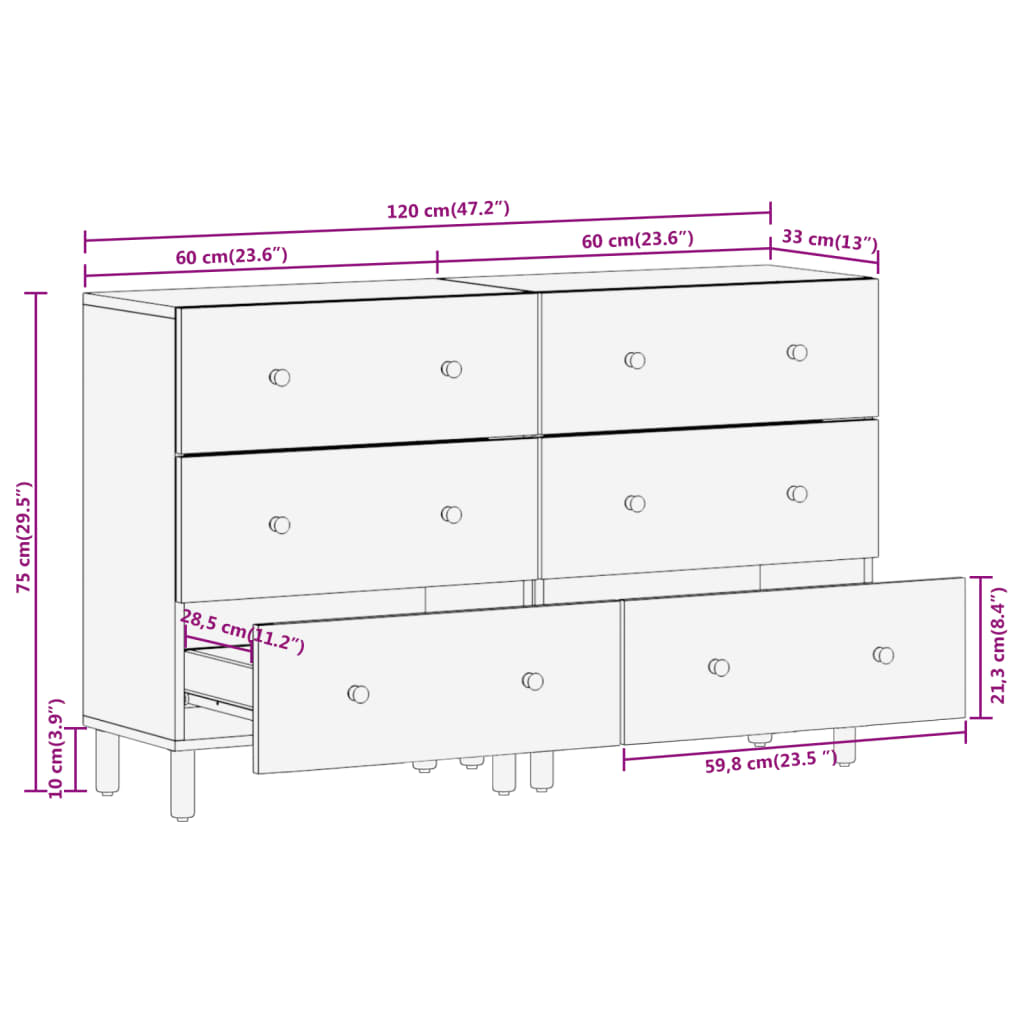 vidaXL 2 db tömör akácfa kisszekrények 60 x 33 x 75 cm