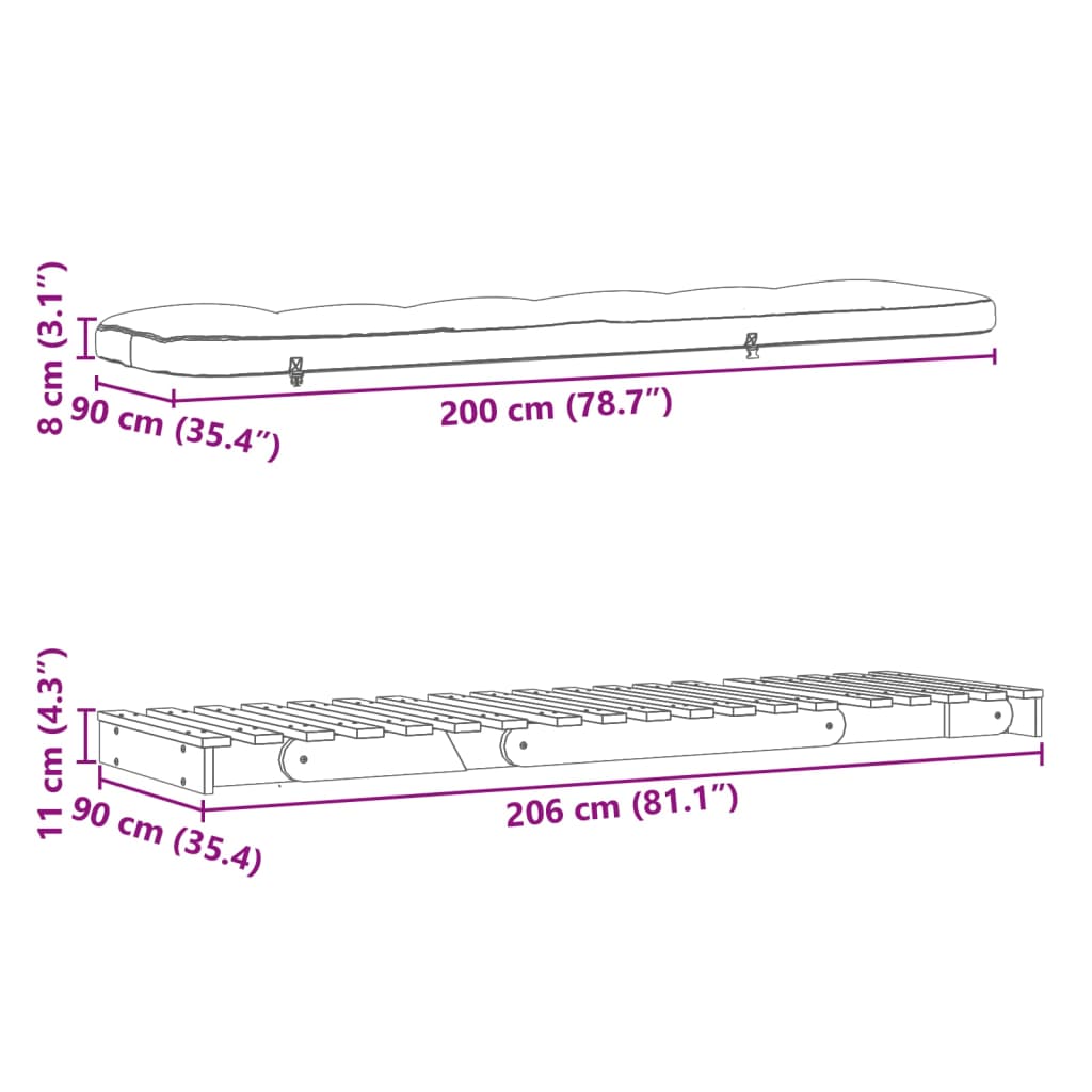 vidaXL tömör impregnált fenyőfa futon kanapéágy matraccal 90x206x11 cm