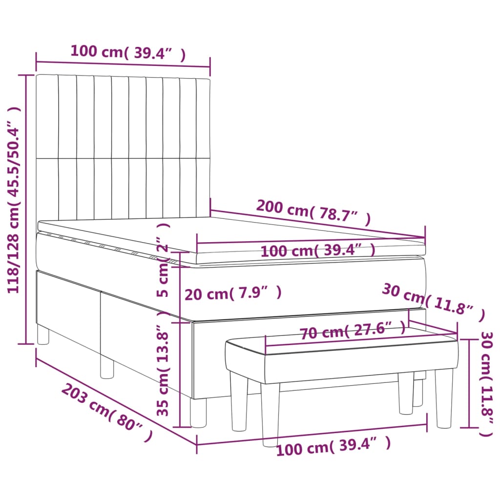 vidaXL fekete szövet rugós ágy matraccal 100 x 200 cm