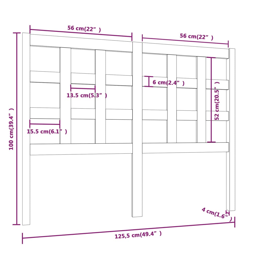 vidaXL fehér tömör fenyőfa ágyfejtámla 125,5 x 4 x 100 cm