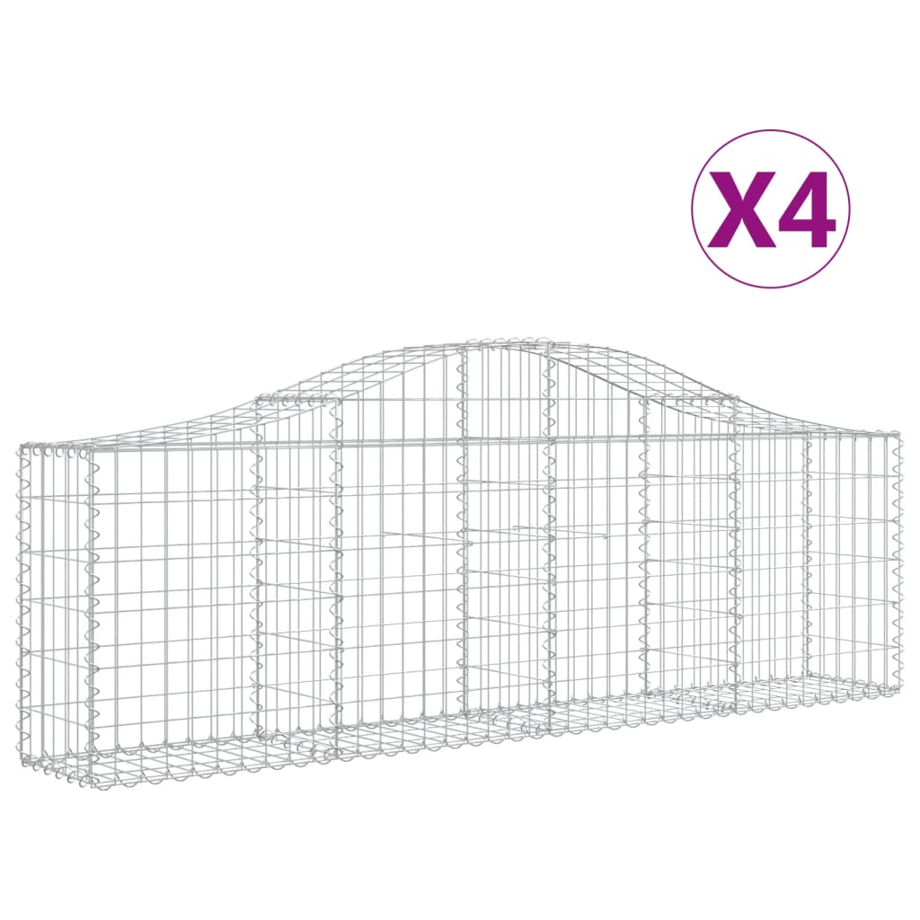 vidaXL 4 db íves horganyzott vas gabion kosár 200x30x60/80 cm