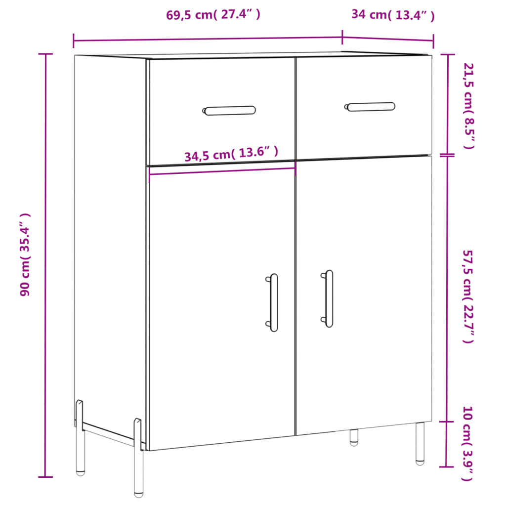 vidaXL fekete szerelt fa tálalószekrény 69,5 x 34 x 90 cm