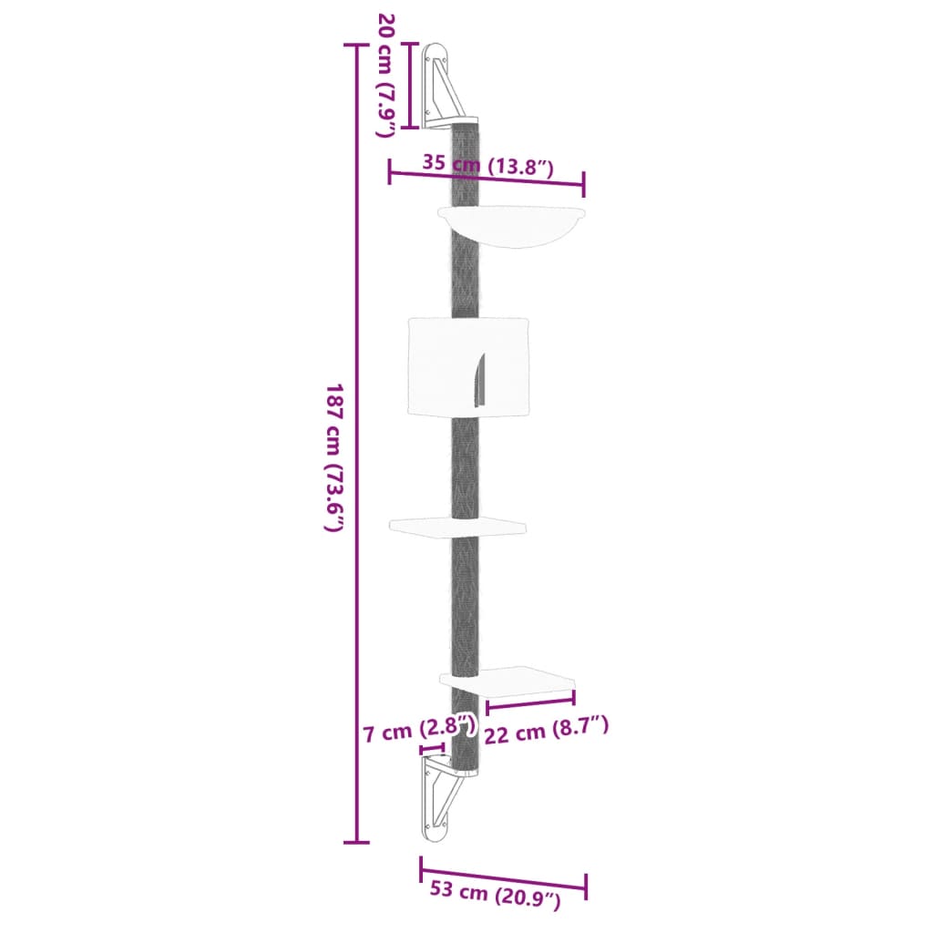 vidaXL világosszürke falra szerelhető kaparófa 187 cm