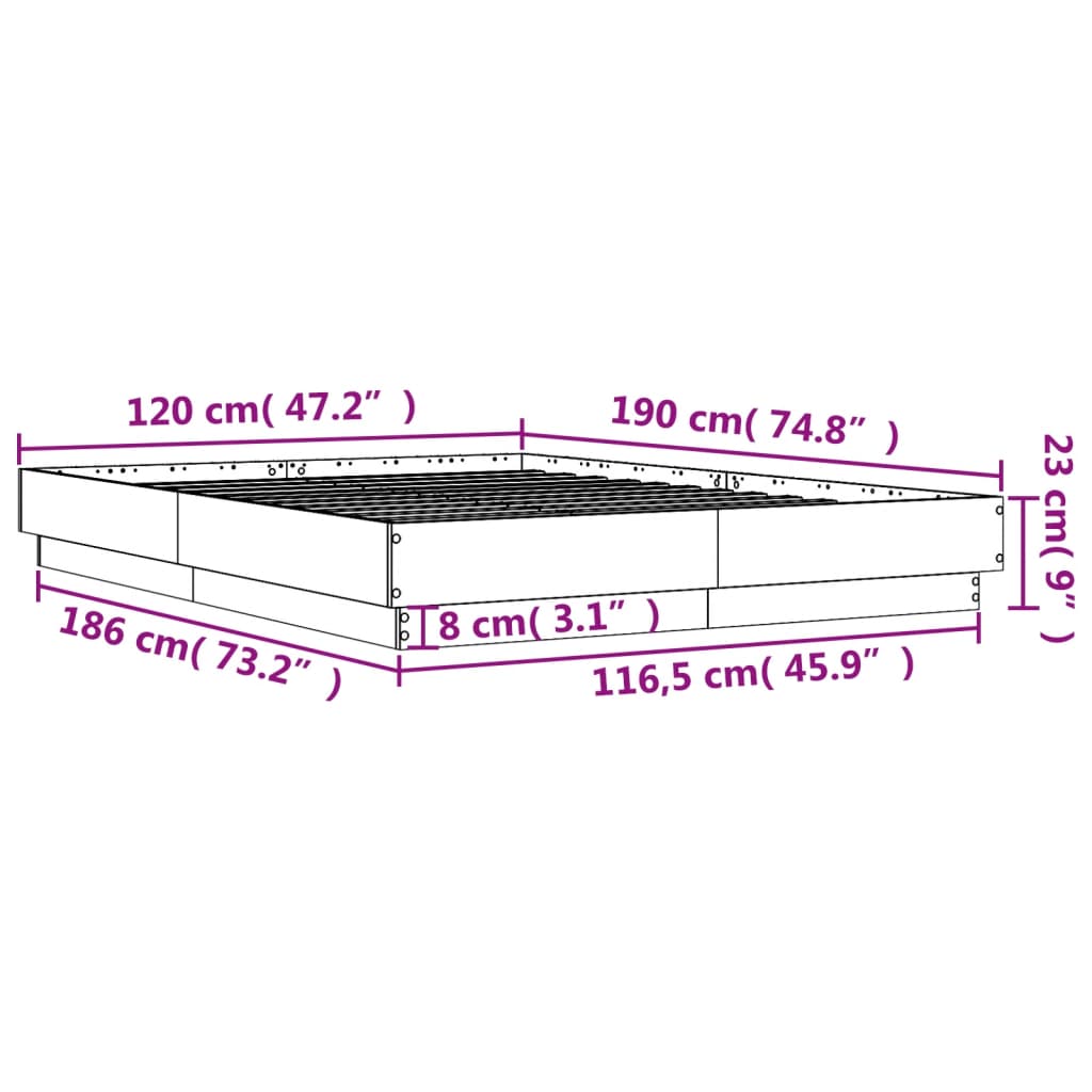 vidaXL fekete ágykeret LED-világítással 120 x 190 cm