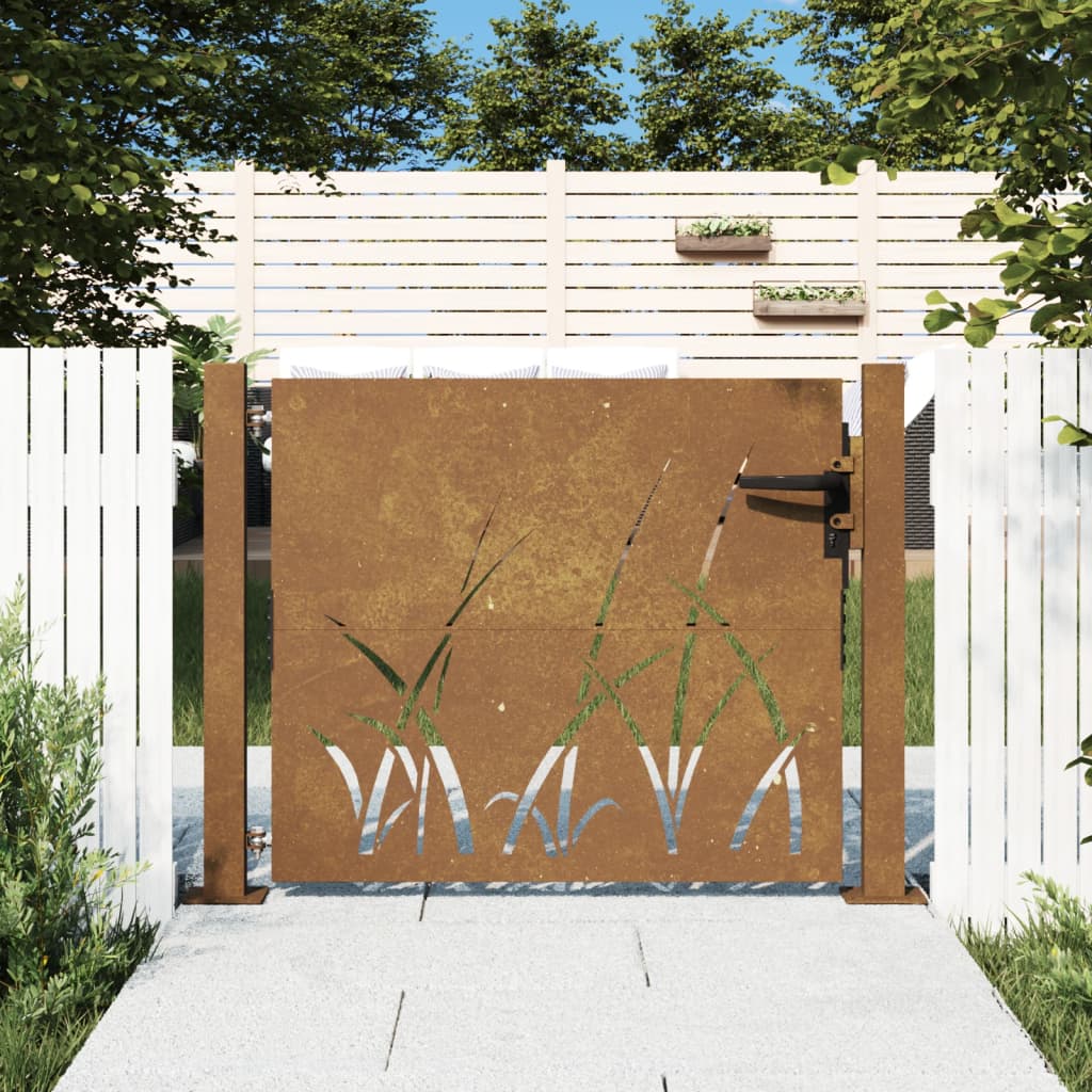 vidaXL fűmintás corten acél kerti kapu 105 x 105 cm