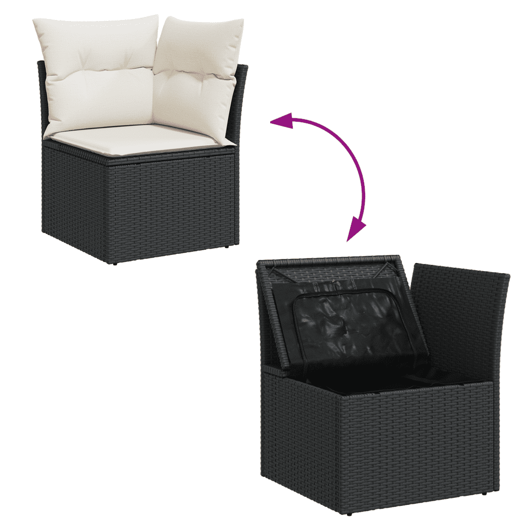 vidaXL 11 részes fekete polyrattan kerti ülőgarnitúra párnákkal