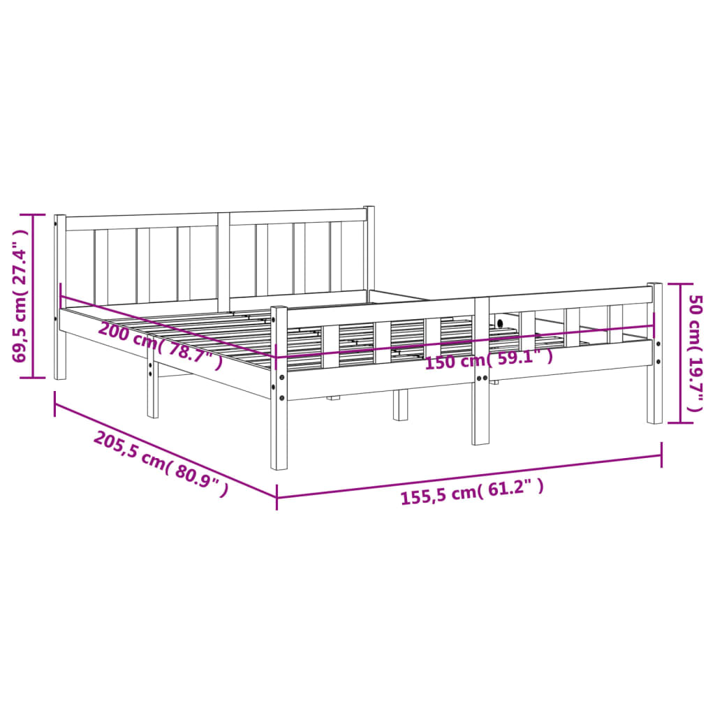 vidaXL viaszbarna tömör fenyőfa ágy matrac nélkül 150 x 200 cm