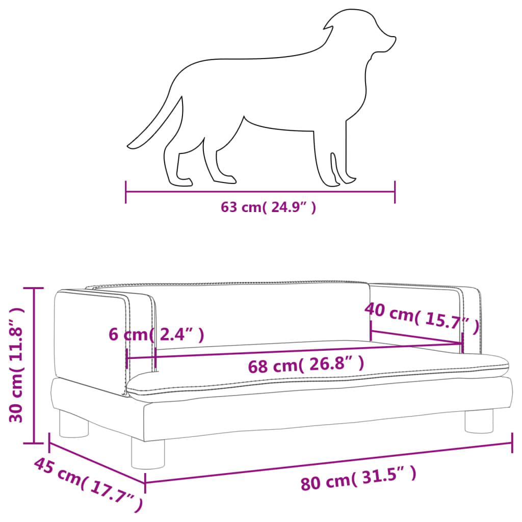 vidaXL sötétszürke bársony kutyaágy 80 x 45 x 30 cm
