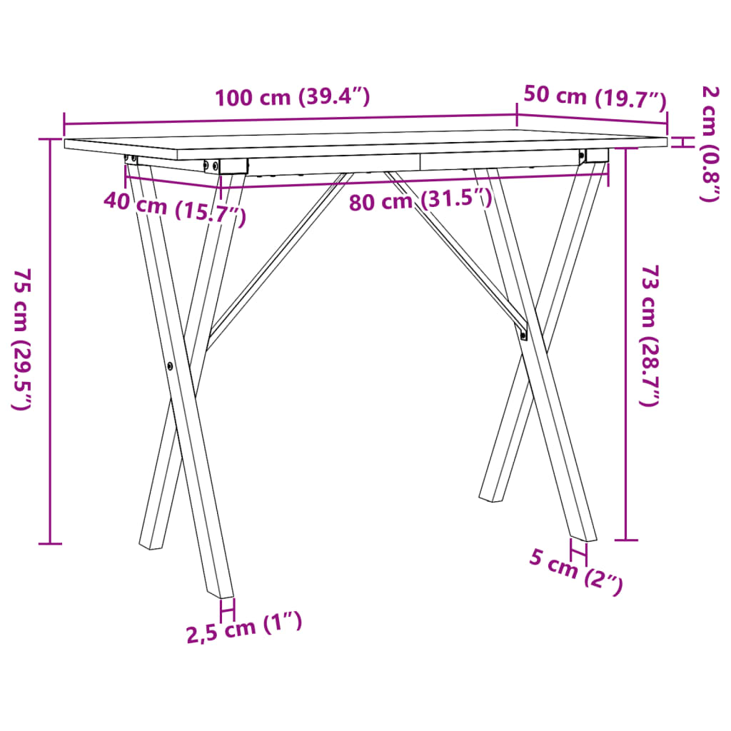 vidaXL tömör fenyőfa és öntöttvas étkezőasztal X-vázzal 100x50x75 cm