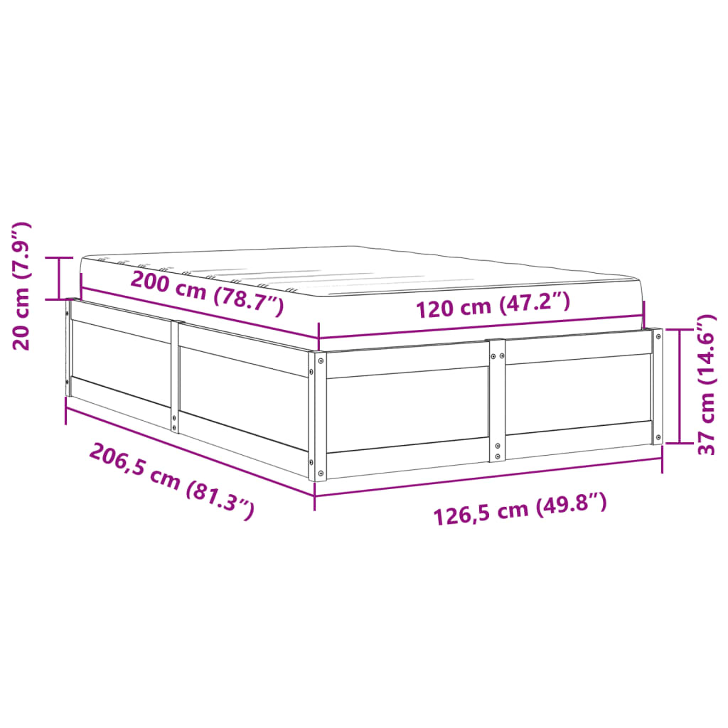 vidaXL fehér tömör fenyőfa ágy matraccal 120 x 200 cm