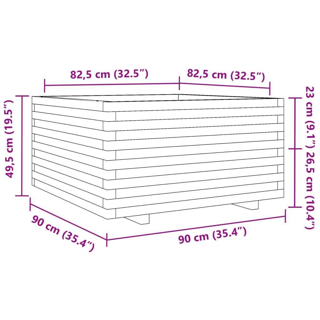 vidaXL impregnált fenyőfa kerti virágláda 90 x 90 x 49,5 cm