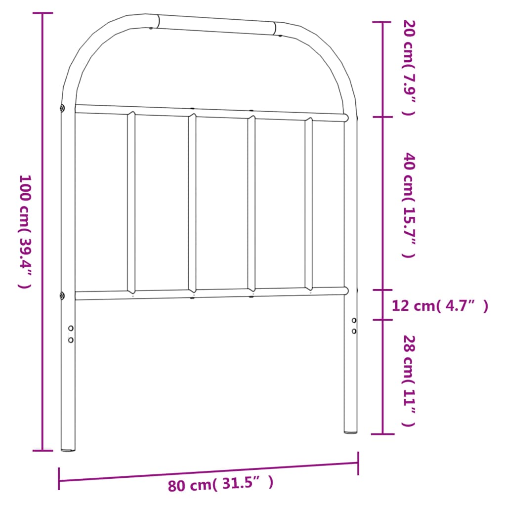 vidaXL fekete fém fejtámla 75 cm