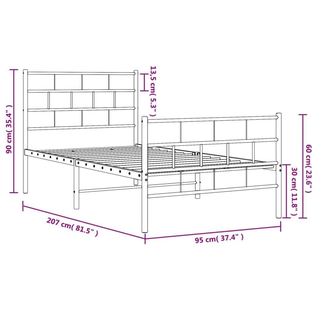 vidaXL fehér fém ágykeret fej- és lábtámlával 90x200 cm