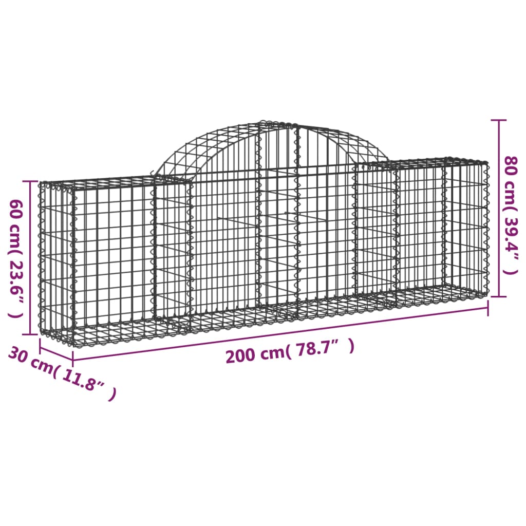 vidaXL 13 db íves horganyzott vas gabion kosár 200x30x60/80 cm