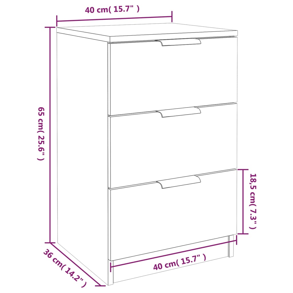 vidaXL 2 db fekete éjjeliszekrény 40 x 36 x 65 cm