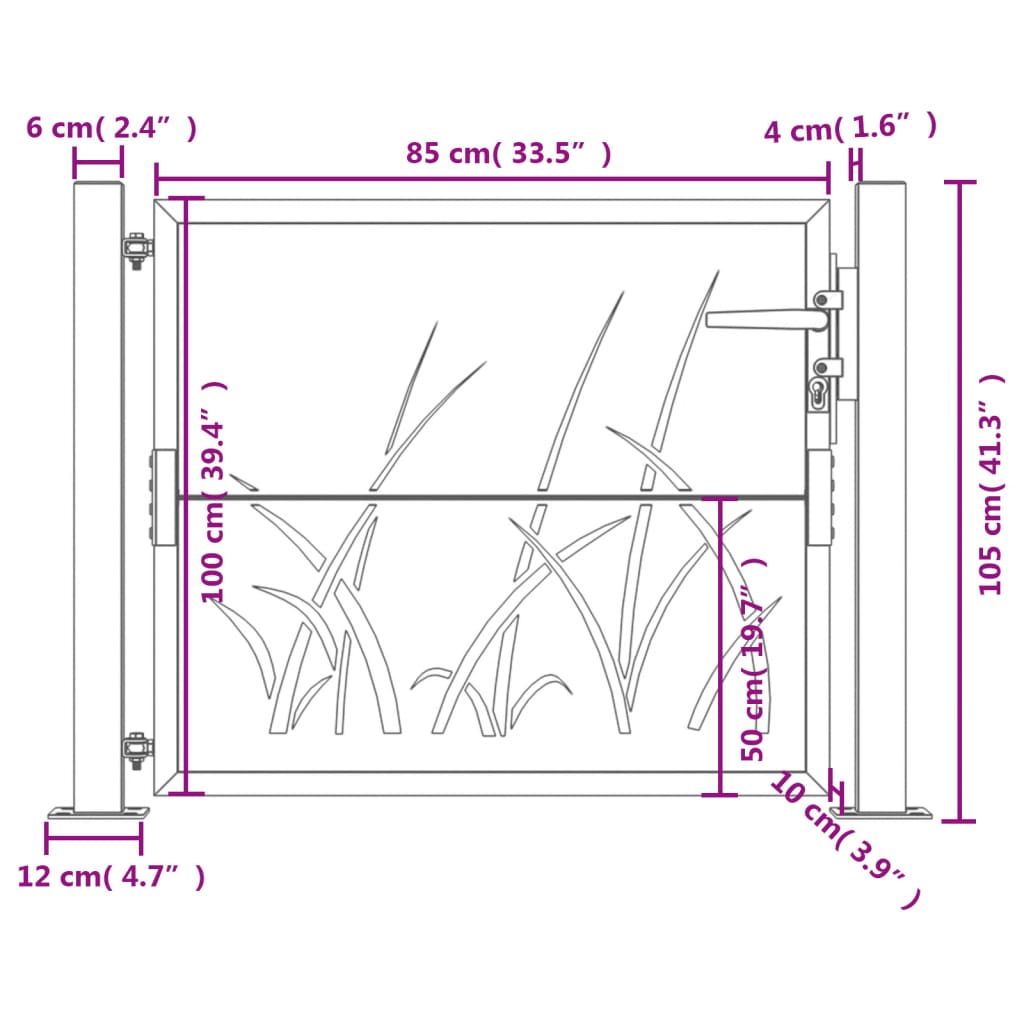 vidaXL antracitszürke fűmintás acél kertkapu 105 x 105 cm