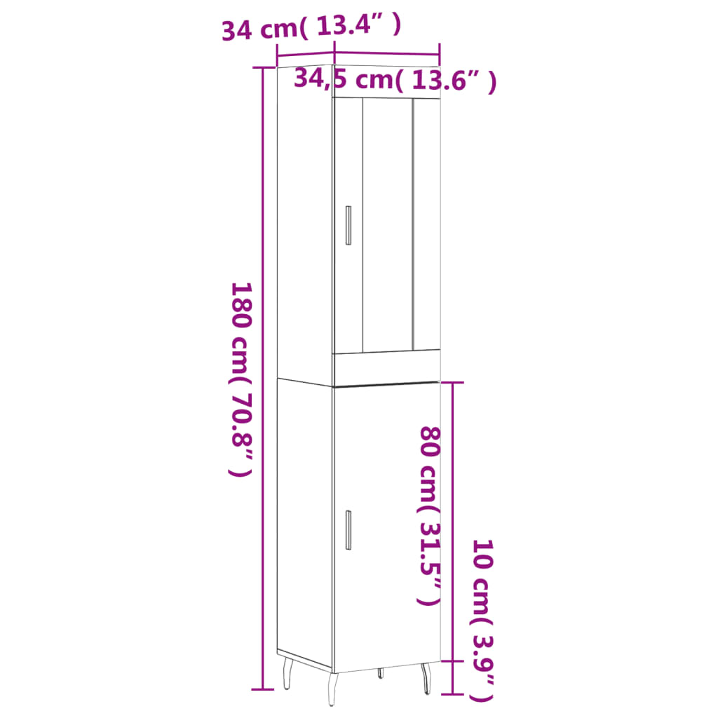 vidaXL betonszürke szerelt fa magasszekrény 34,5x34x180 cm