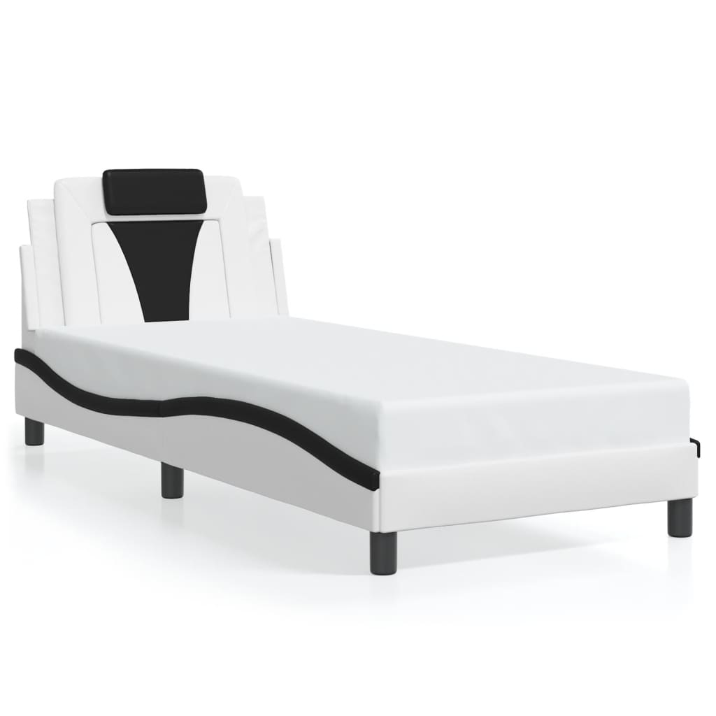 vidaXL fehér és fekete műbőr ágykeret LED-világítással 80 x 200 cm