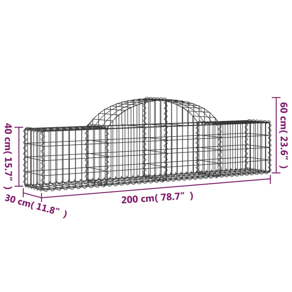 vidaXL 25 db íves horganyzott vas gabion kosár 200x30x40/60 cm