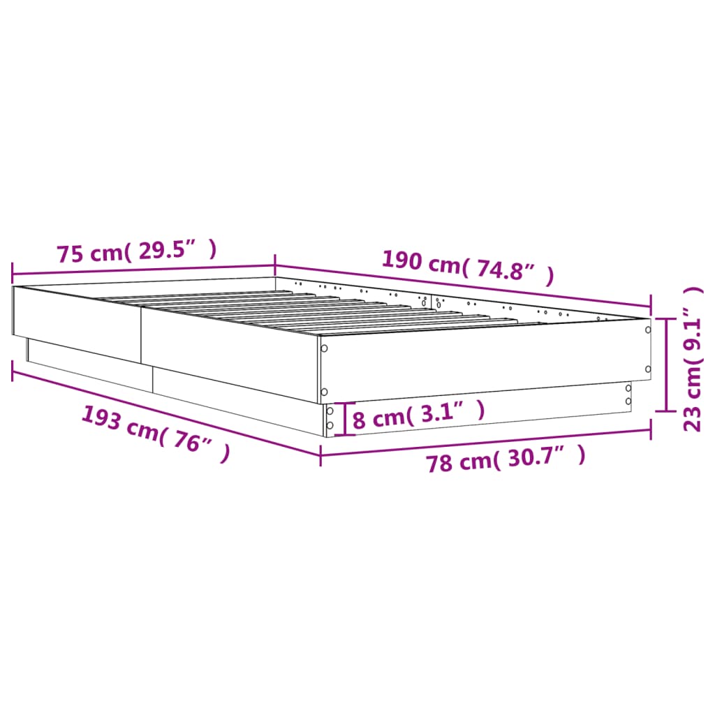 vidaXL barna tölgy színű szerelt fa ágykeret matrac nélkül 75x190 cm