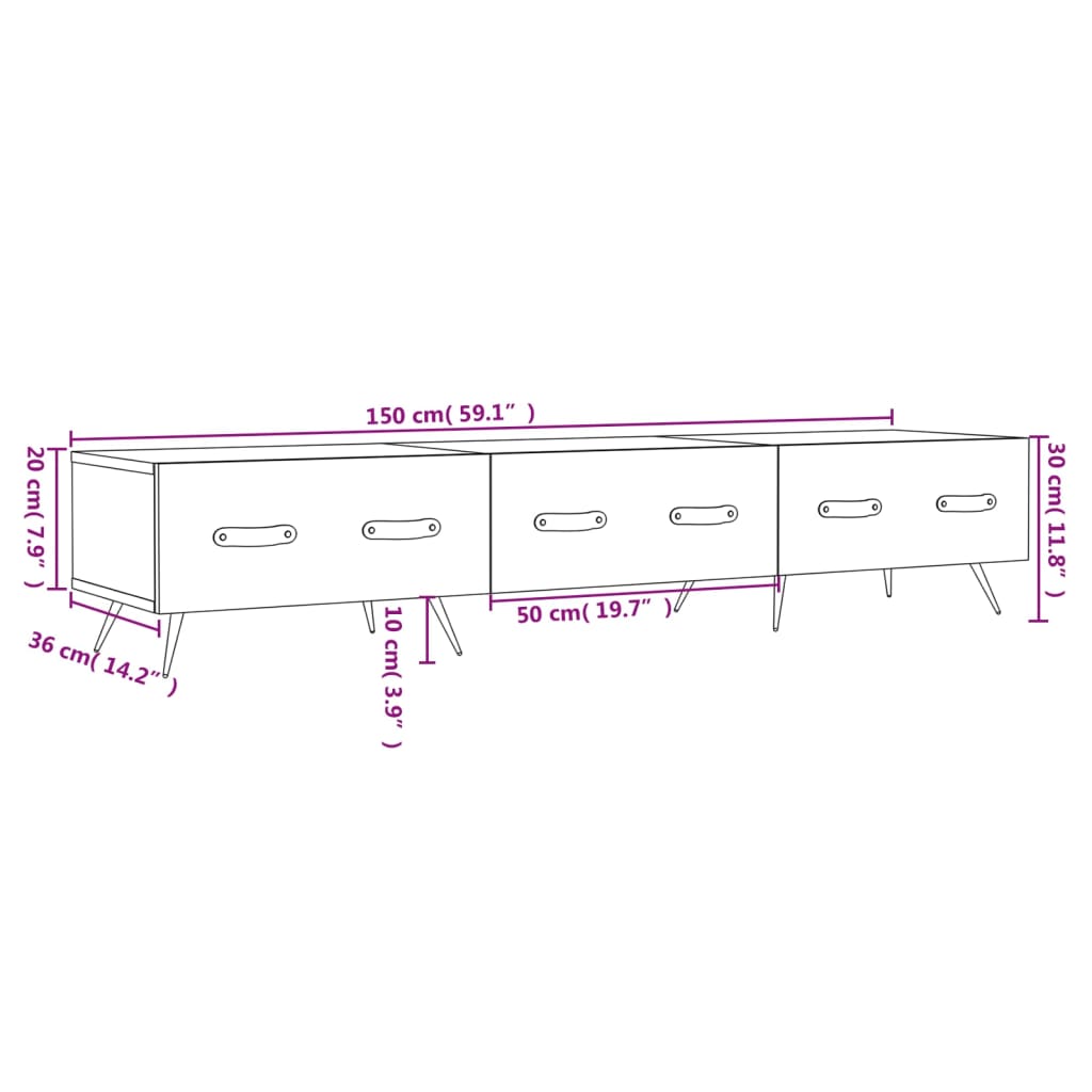 vidaXL fehér szerelt fa TV-szekrény 150 x 35 x 55 cm