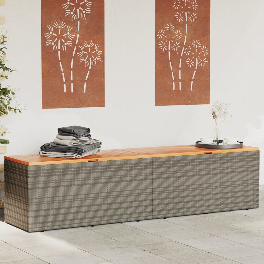 vidaXL szürke polyrattan és akácfa kerti tárolóláda 220 x 50 x 54 cm