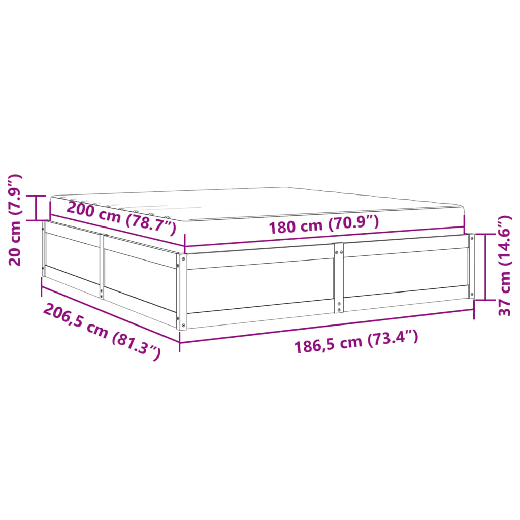 vidaXL fehér tömör fenyőfa ágy matraccal 180 x 200 cm