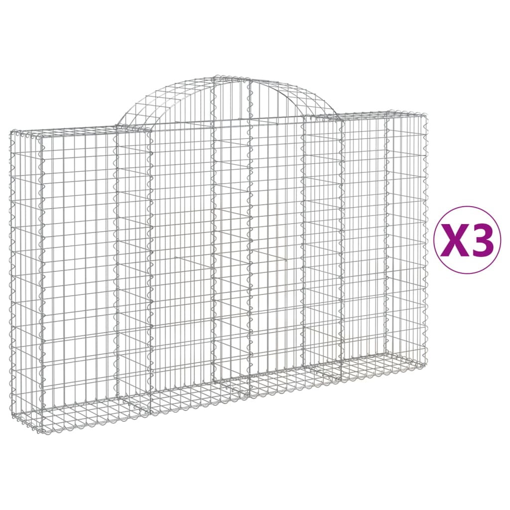 vidaXL 3 db íves horganyzott vas gabion kosár 200x30x120/140 cm