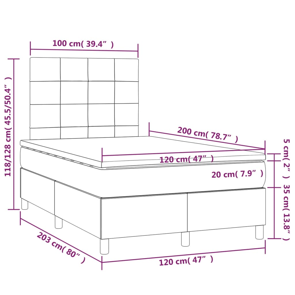 vidaXL rózsaszín bársony rugós és LED-es ágy matraccal 120x200 cm