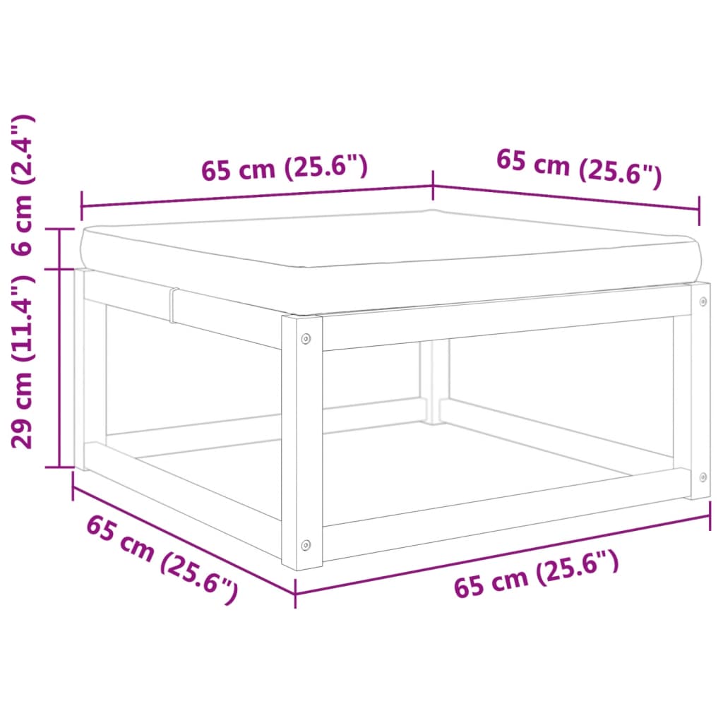 vidaXL tömör akácfa kerti lábzsámoly párnával 65 x 65 x 29 cm