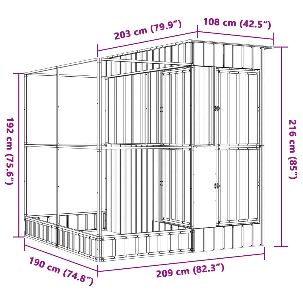 vidaXL ezüstszínű acél madárház bővítménnyel 209 x 203 x 216 cm